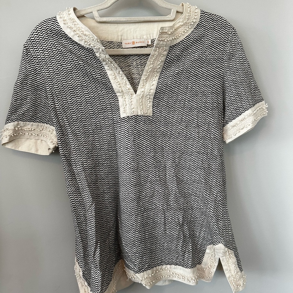 Tory Burch Black and White Chevron Blouse